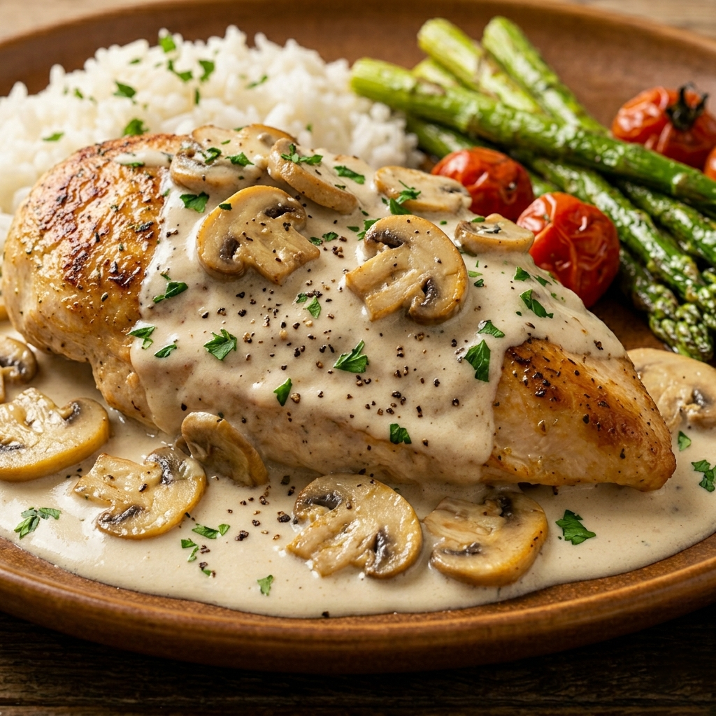 Pollo en Salsa de Champiñones